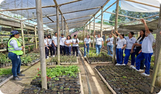Grupo de personas durante una visita ambiental en un vivero